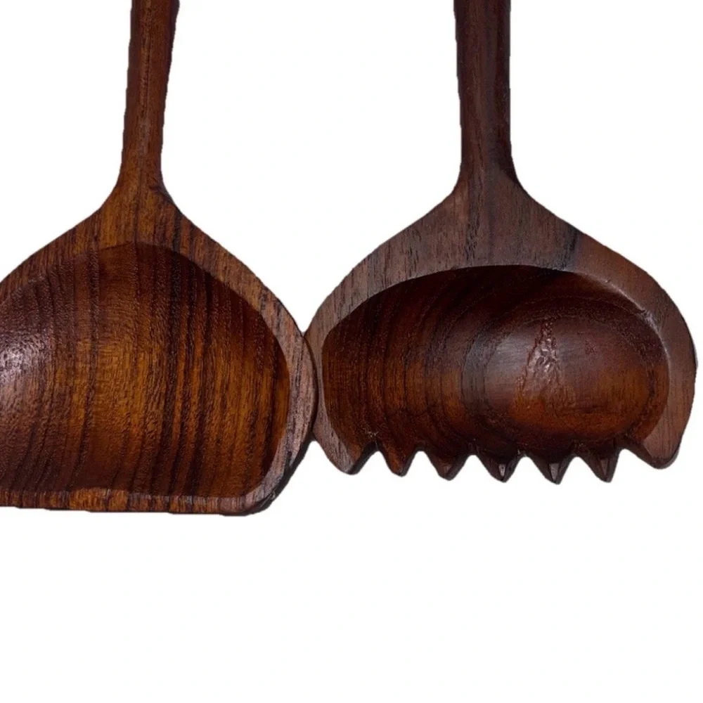 Vintage MCM Danish Teak Salad Serving Utensils Fork & Spoon Set Pair 12 Inches